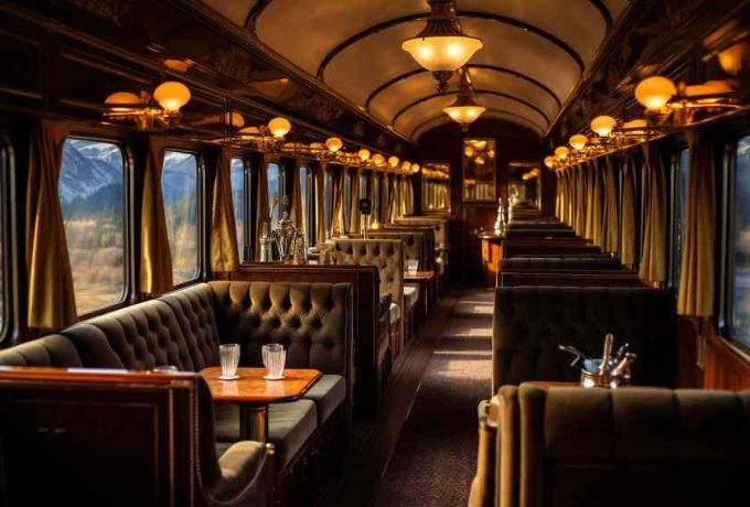 Belmond Britannic luxury train bedroom with plush bedding and large picture window overlooking the British countryside