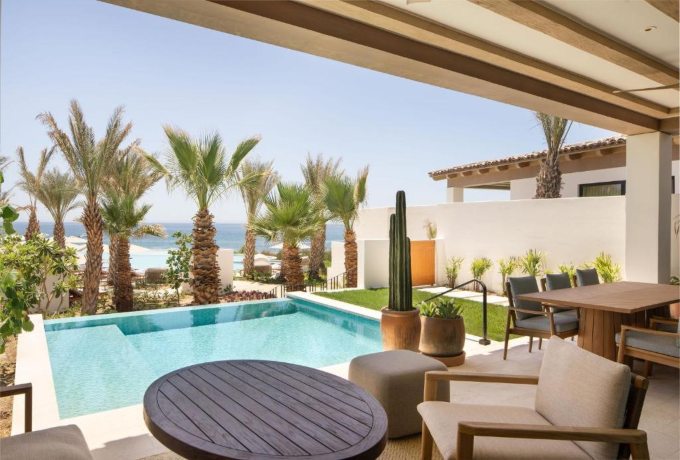 Luxury guest room with private pool and ocean view at Four Seasons Los Cabos resort in Mexico
