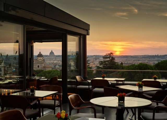 Hotel Eden Rome rooftop restaurant and bar with panoramic views over the Eternal City