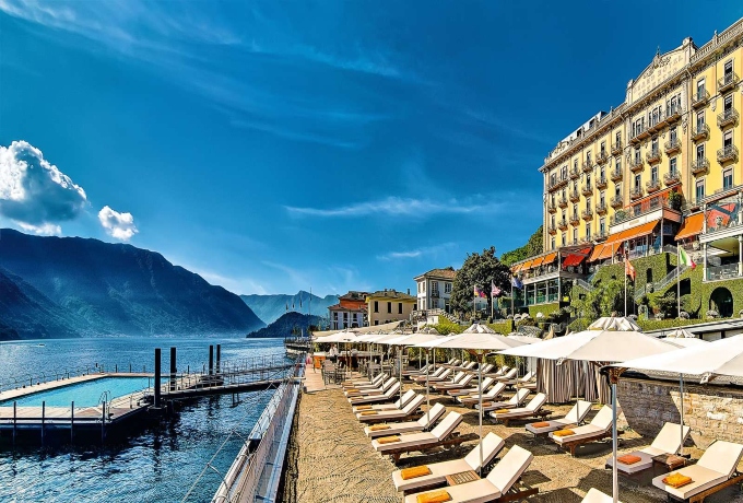 Floating pool at Grand Hotel Tremezzo, a luxury hotel on Lake Como, Italy