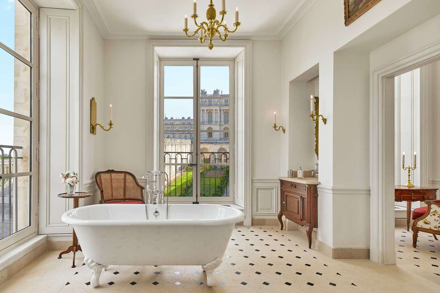 Exterior view of Airelles Château de Versailles Le Grand Contrôle luxury hotel on the palace grounds